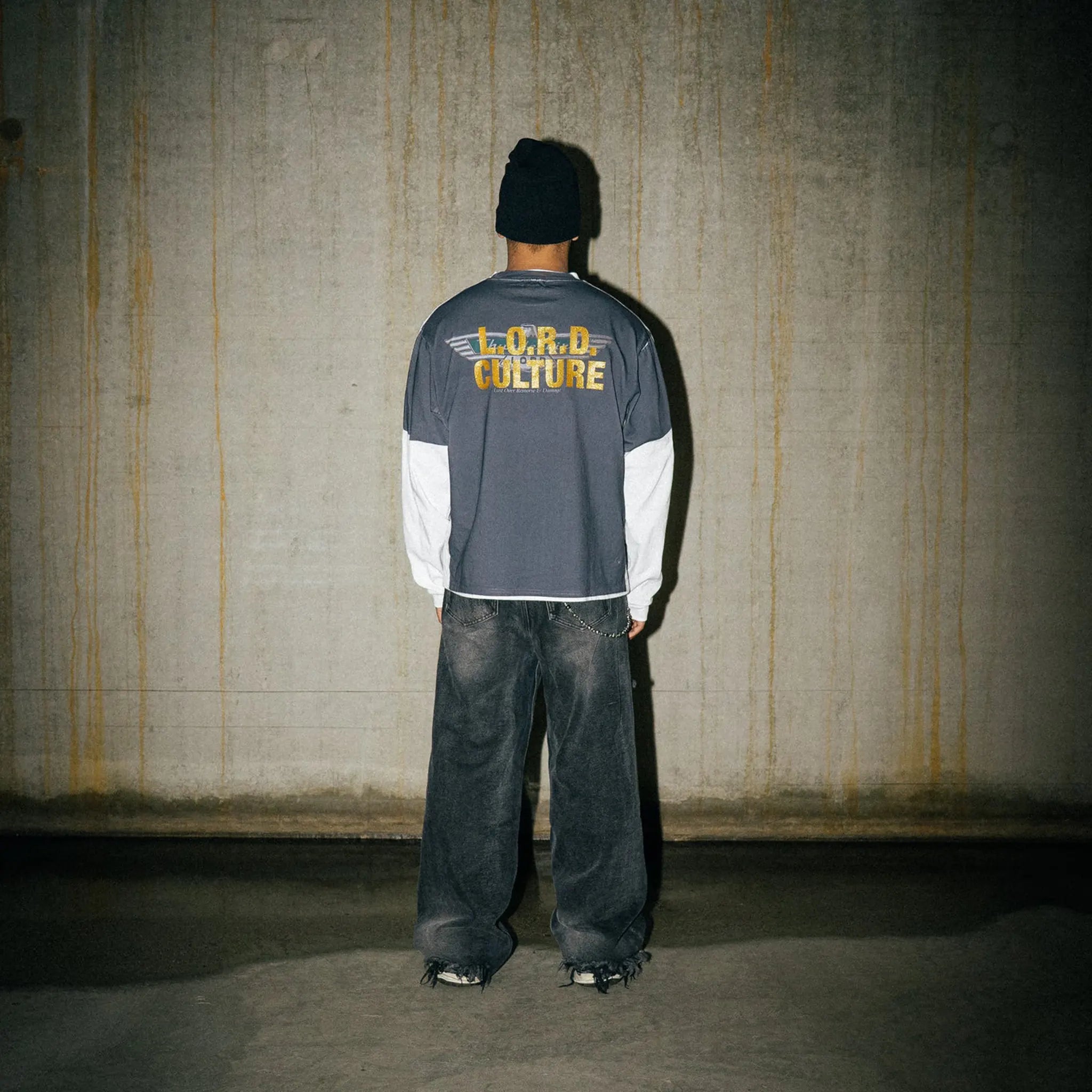 Back View of Lord Culture Trompe L'oeil L/S Black T-Shirt